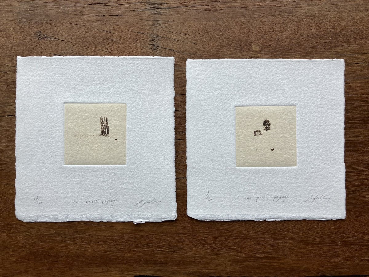 Impressionistic Landscape Etchings & Engravings By Rung Tsu Chang, 5 X 5", - Un Petit Paysage - ? #14 & #16, Original Artwork