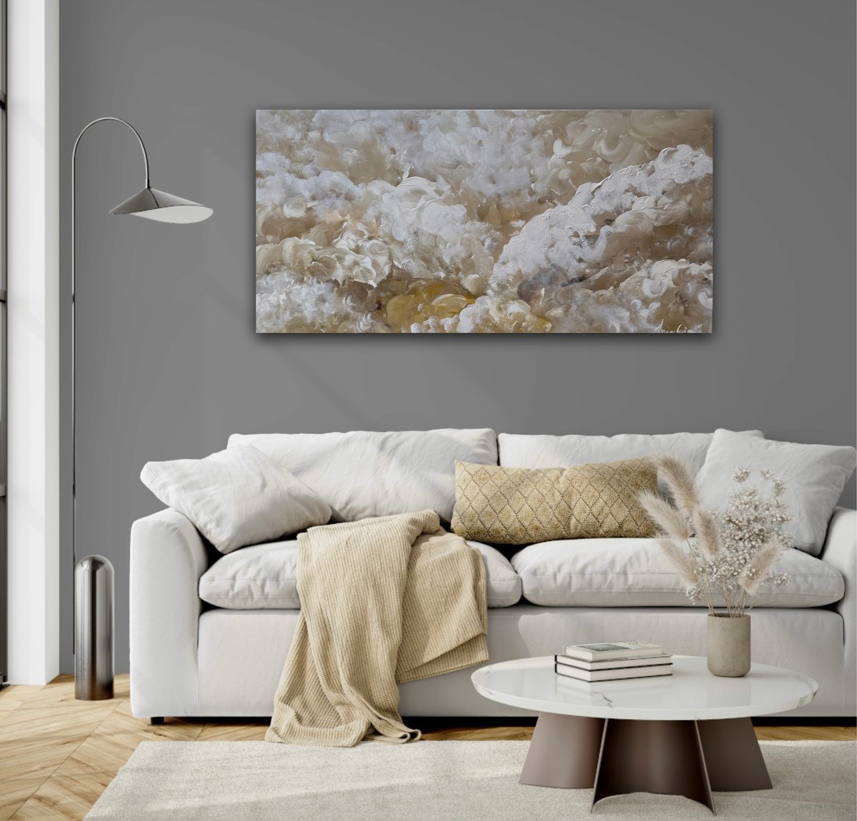 Abstract Landscape Acrylic Painting By Ivana Gigovic, 39 X 20, Moonlit Sand, Original Artwork