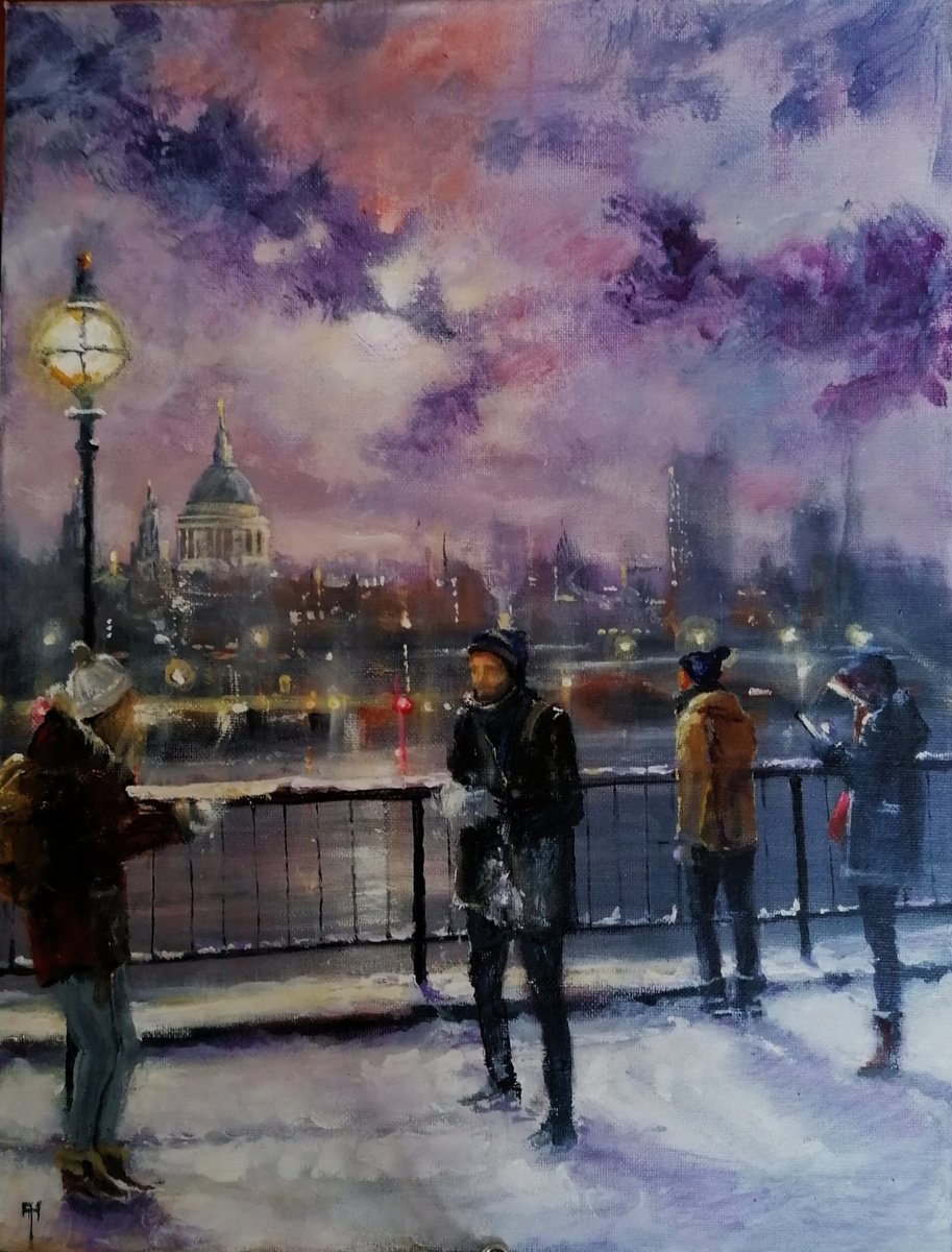 Impressionistic Cityscapes Acrylic Painting By Alan Harris, 12 X 16, Winter Games, Original Artwork