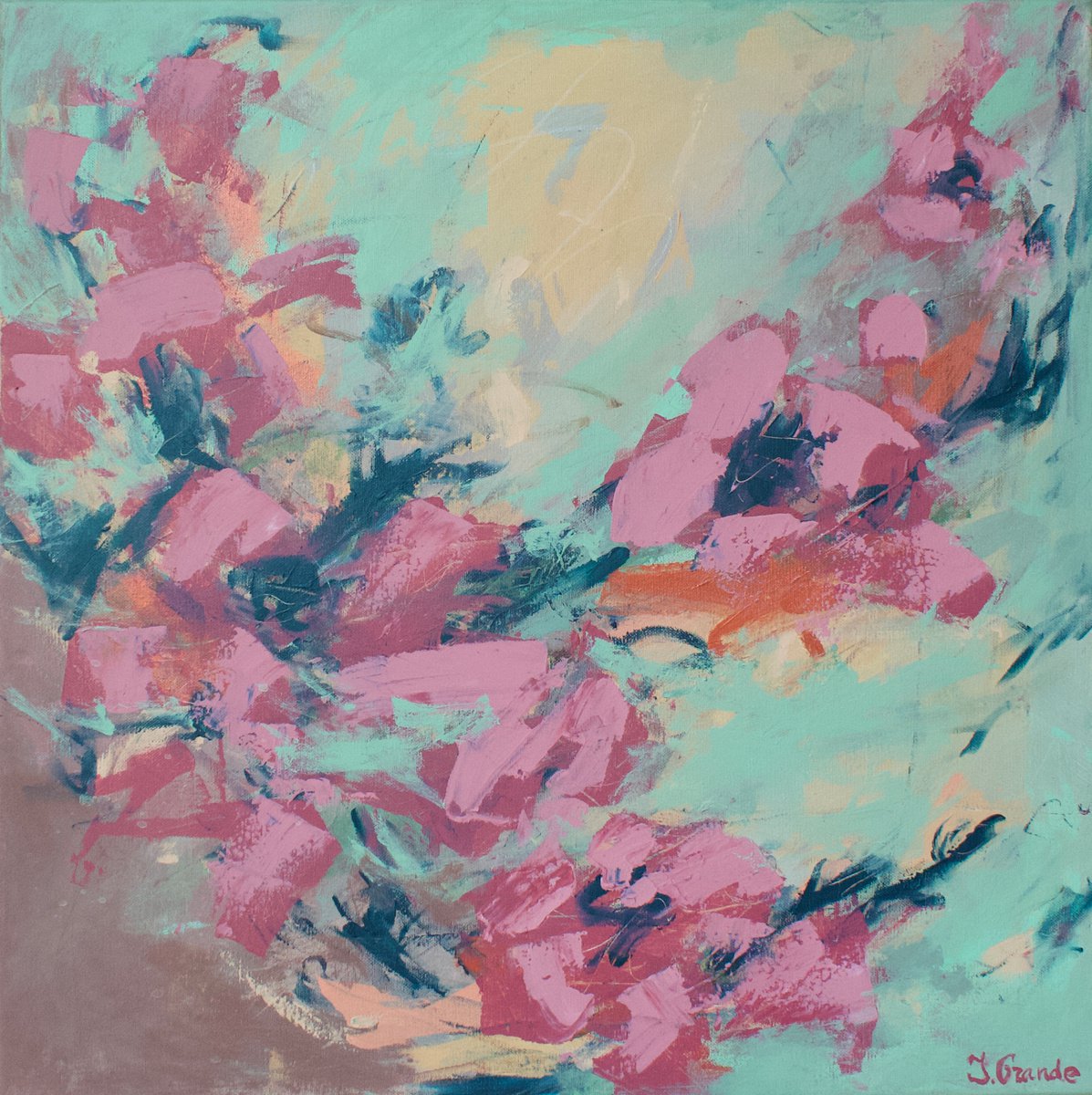 Expressive Botanical Painting By Julia Grande, 24 X 24", "Awe"., Original Artwork