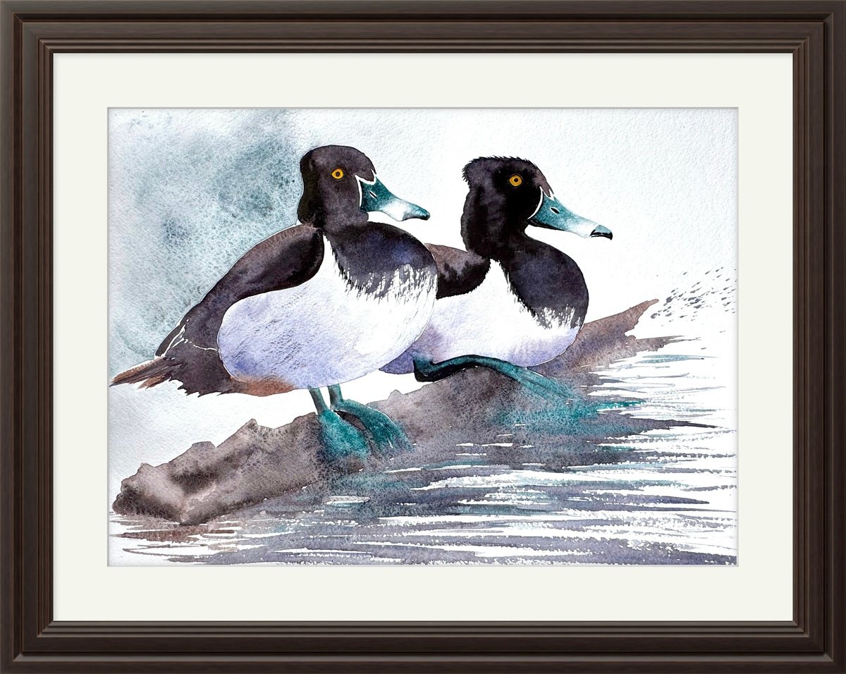 Expressive Animal Watercolour By Yuliia Sharapova, 20 X 16", Mallard Gadwall Mossyoak, Original Artwork