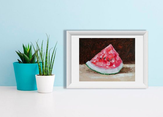 Watermelon Painting Still Life Original Art Food Wall Art Small Kitchen Artwork