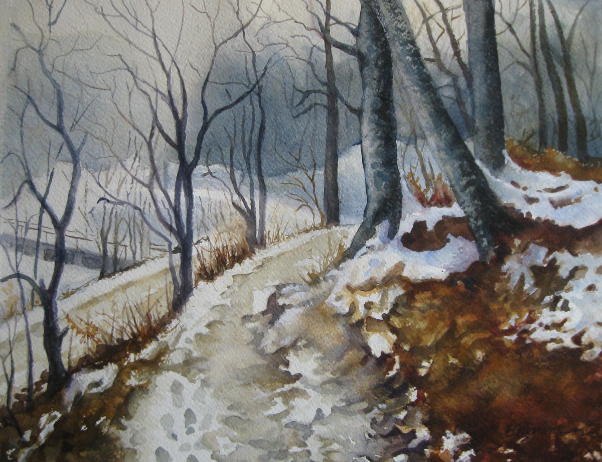 Impressionistic Landscape Watercolour By Elena Oleniuc, 17 X 13, On Mountain Paths, Original Artwork