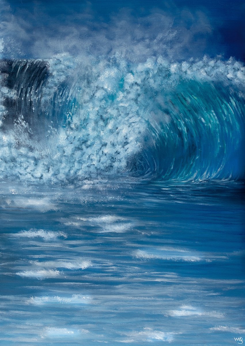 Photorealistic Landscape Oil Painting By Sarah Vms Art, 20 X 28", Inspiring Wave, Original Artwork