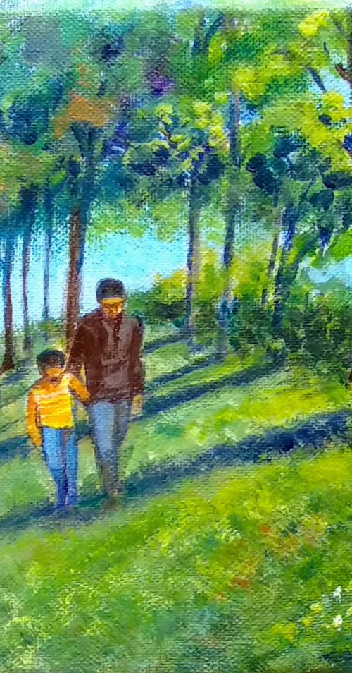 Father and son on a stroll by Asha Shenoy