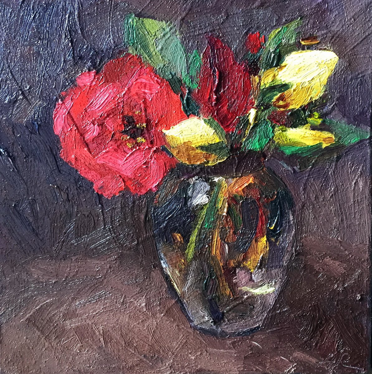 Roses in a small vase by Lena Ru