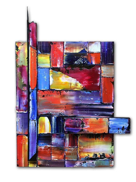 "Get In Shape" - FREE USA SHIPPING - Original Diptych PMS Mixed Media Sculptural Paintings On Wood, Framed -  45 x 26 inches