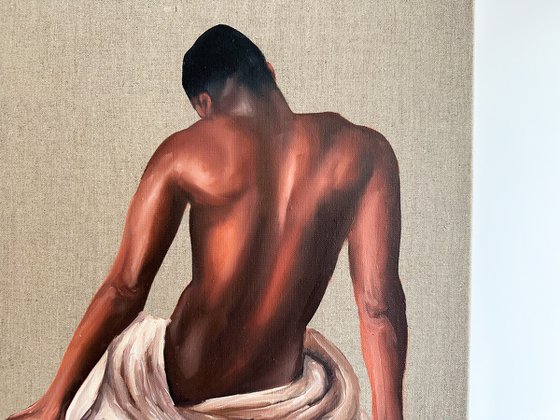 Nude Male Figure - Erotic Naked Black Man Painting