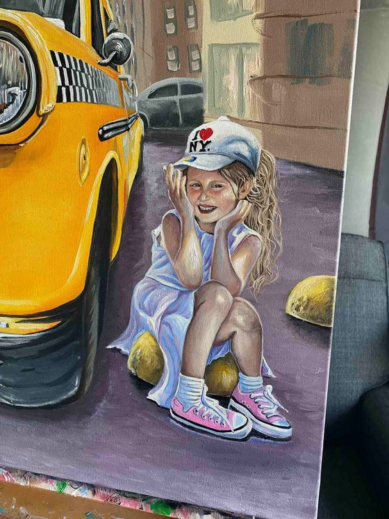 COMMISSION COSTUME ARTWORK : Taxi and girl at New York street