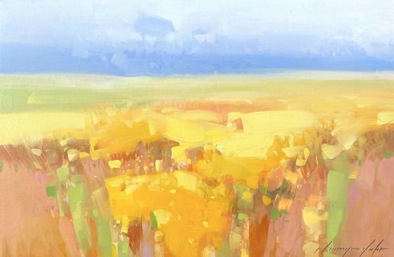 Yellow Field, Original oil painting, Handmade artwork, One of a kind