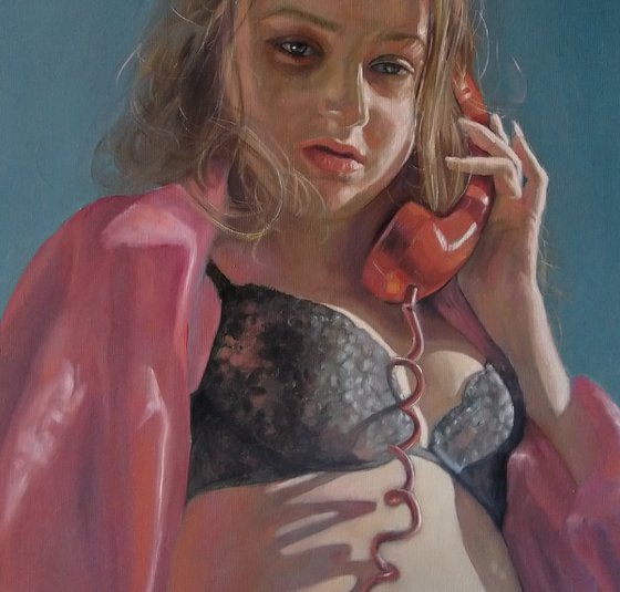 Call (52x52cm, oil/canvas, impressionistic figure)
