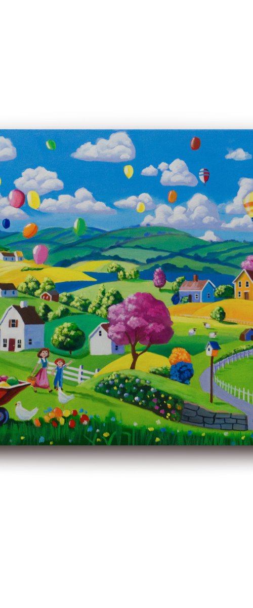 Balloons on the Breeze folk art painting by Gordon Bruce