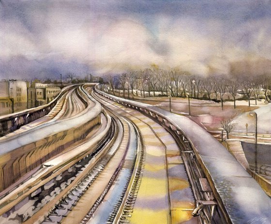 Snow covered train tracks