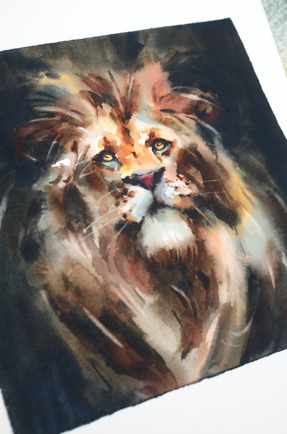 Lion in watercolor, Aslan, The king of Narnia