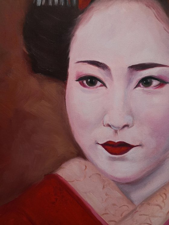 Geisha in kimono on the dark background portrait number 6
