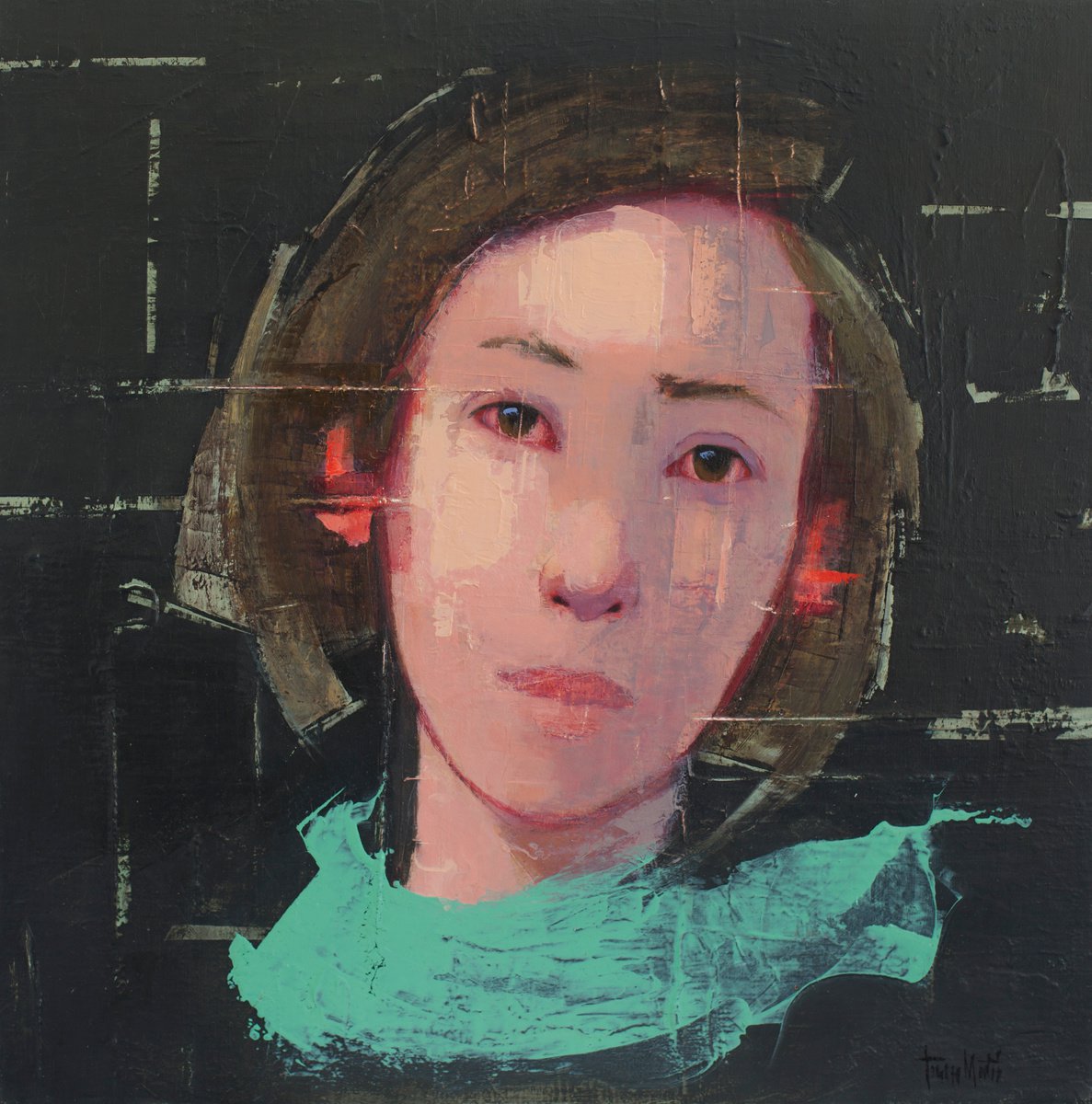 Illustrative Portrait Oil Painting By Tomasa Martin, 14 X 14", A Sad Woman, Original Artwork