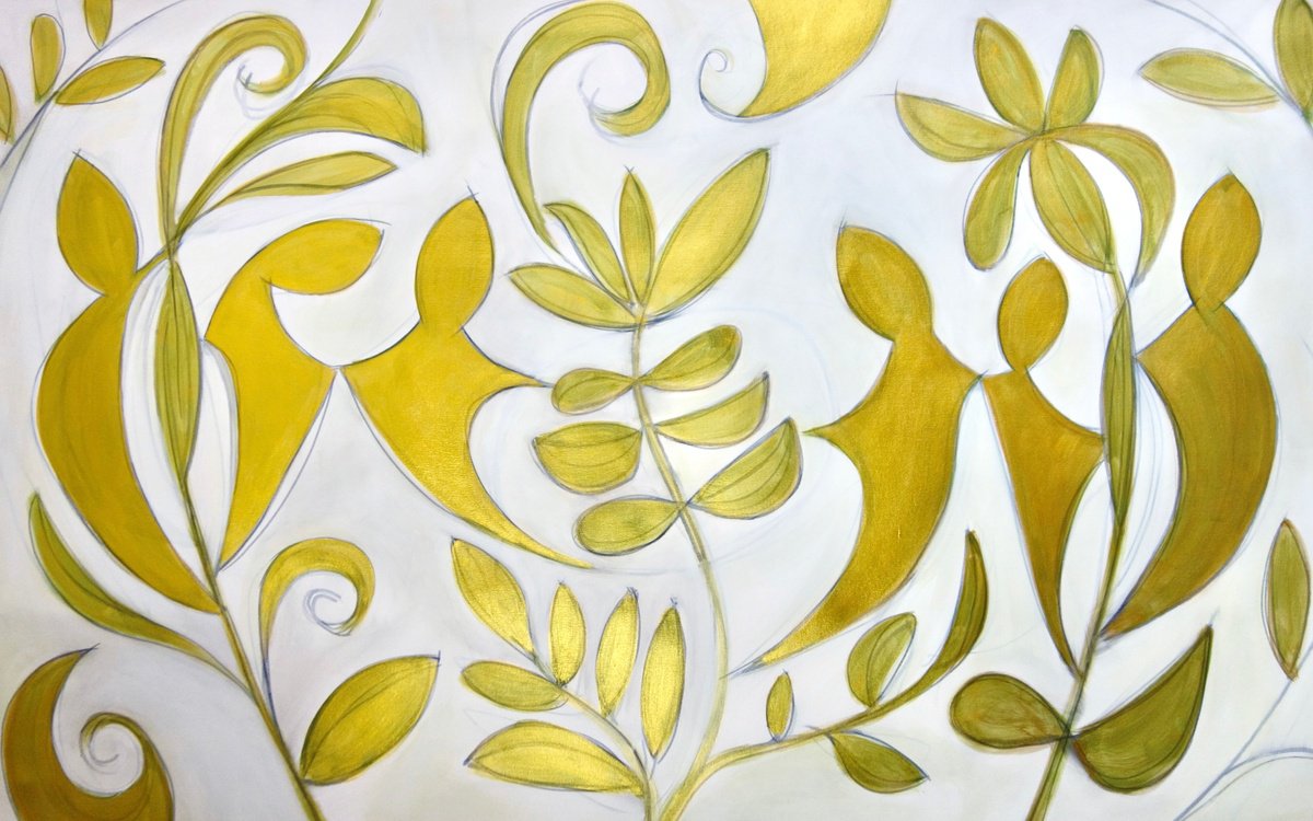 Organic Botanical Acrylic Painting By Michelle Louis, 67 X 45", Dance (The Nature Of Kinship), Original Artwork