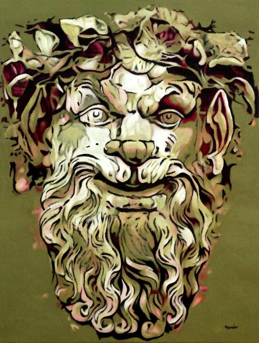 Urban And Pop Portrait Oil Painting By Mercedes Soret, 18 X 24", Mascaron De Versailles, Original Artwork