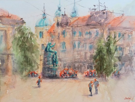 Ljubljana, Prešeren Square | Original Watercolor painting