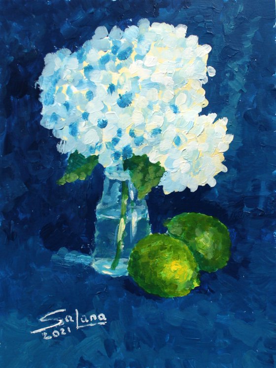 Hydrangea and lime /  ORIGINAL PAINTING