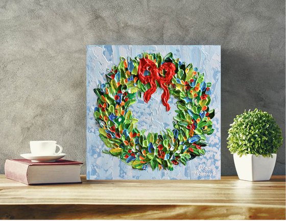 Christmas Wreath on Blue