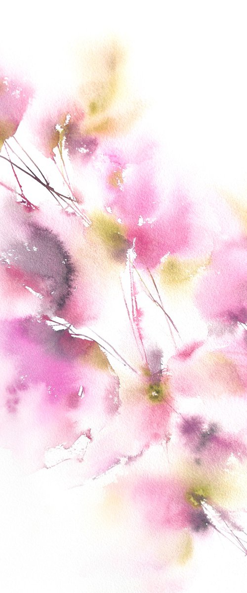 Pink abstract flowers by Olga Grigo