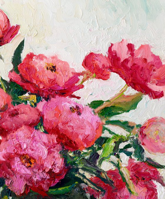 Peonies in Olive Green Vase