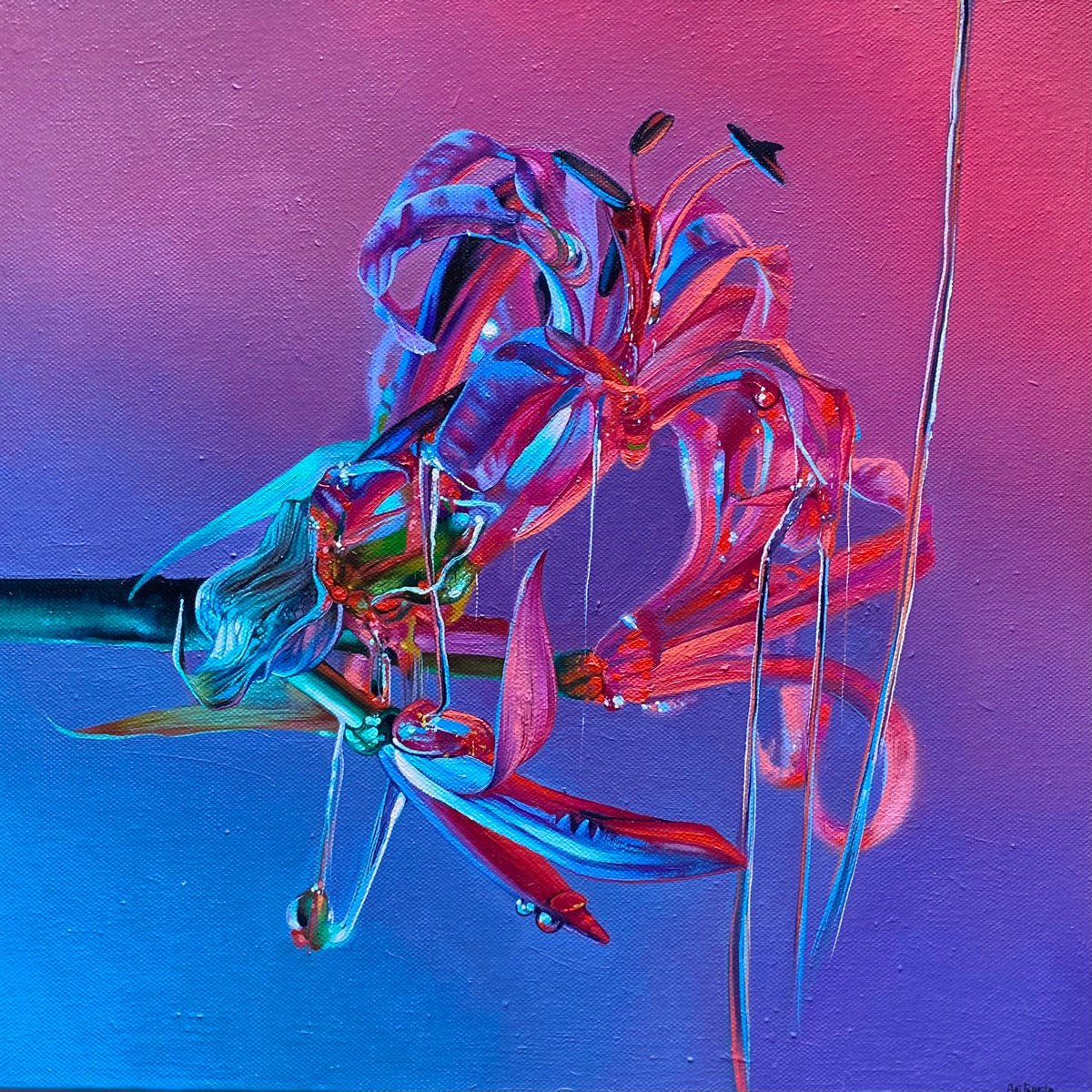 Photorealistic Botanical Oil Painting By Anastasia Parfilo, 16 X 16, Neon, Original Artwork