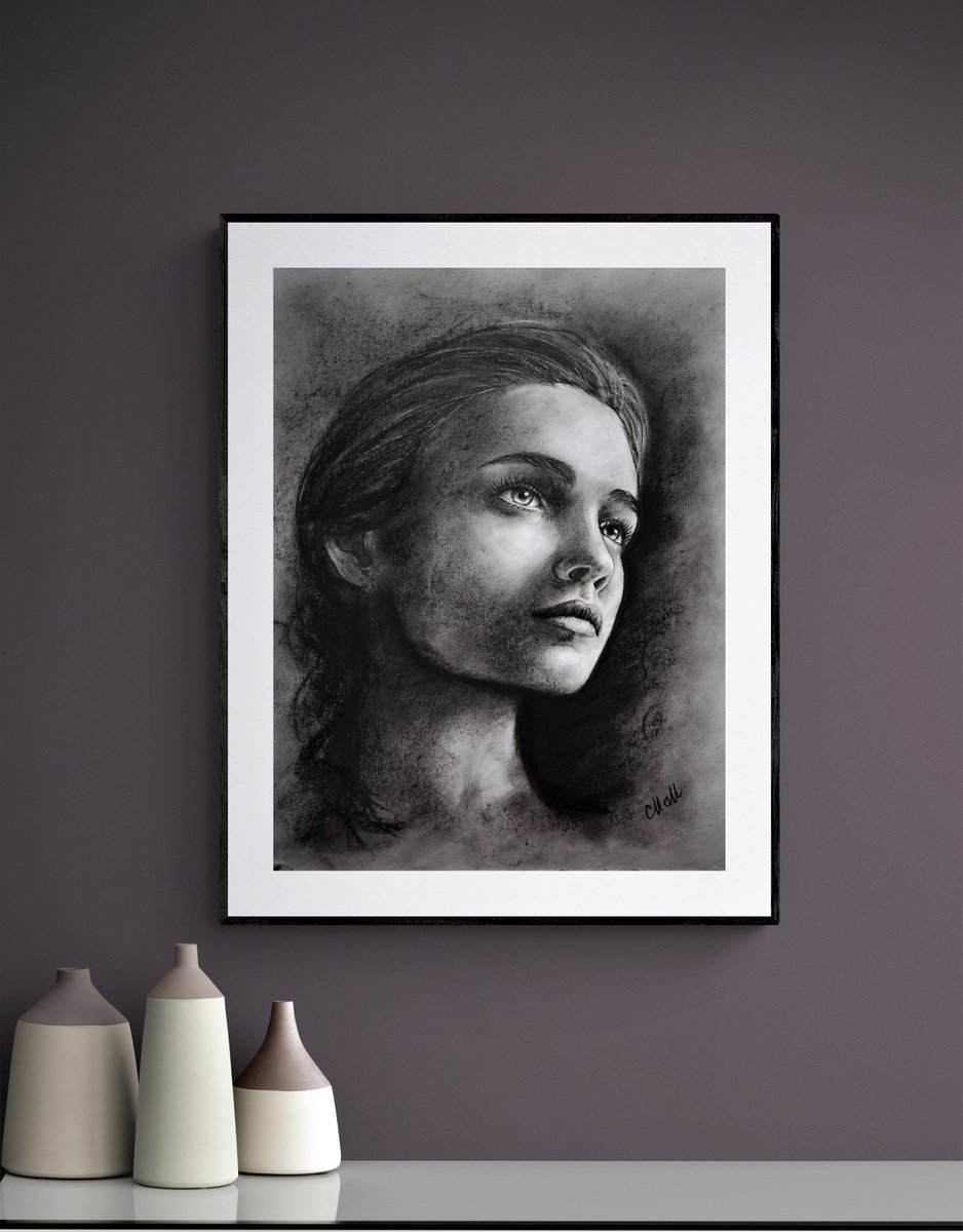 Beautiful girl Charcoal drawing by Mateja Marinko