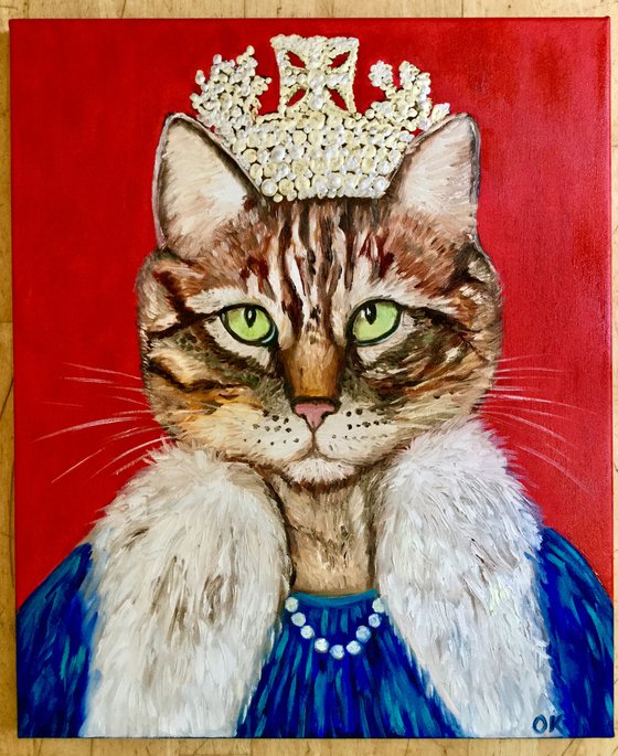 Cat La Queen FELINE ART.  Original oil painting for cat lovers