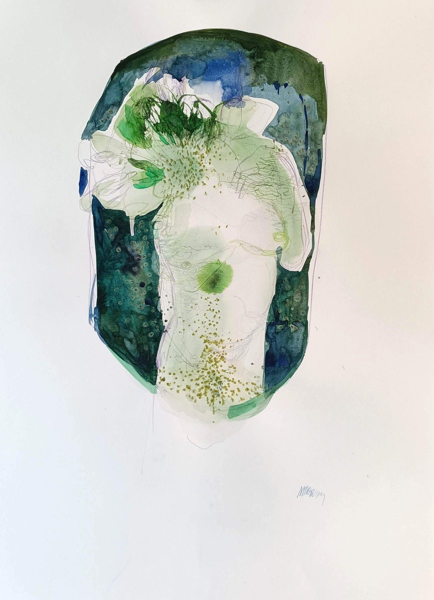 Surrealistic Botanical Watercolour By Magdalena Morey, 17 X 23", Blossom Keepers 2, Original Artwork