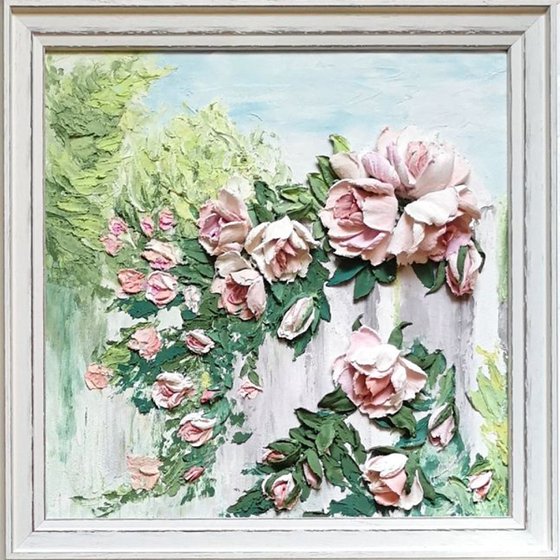 Braided roses - flower garden painting, 30x30x5 cm depts