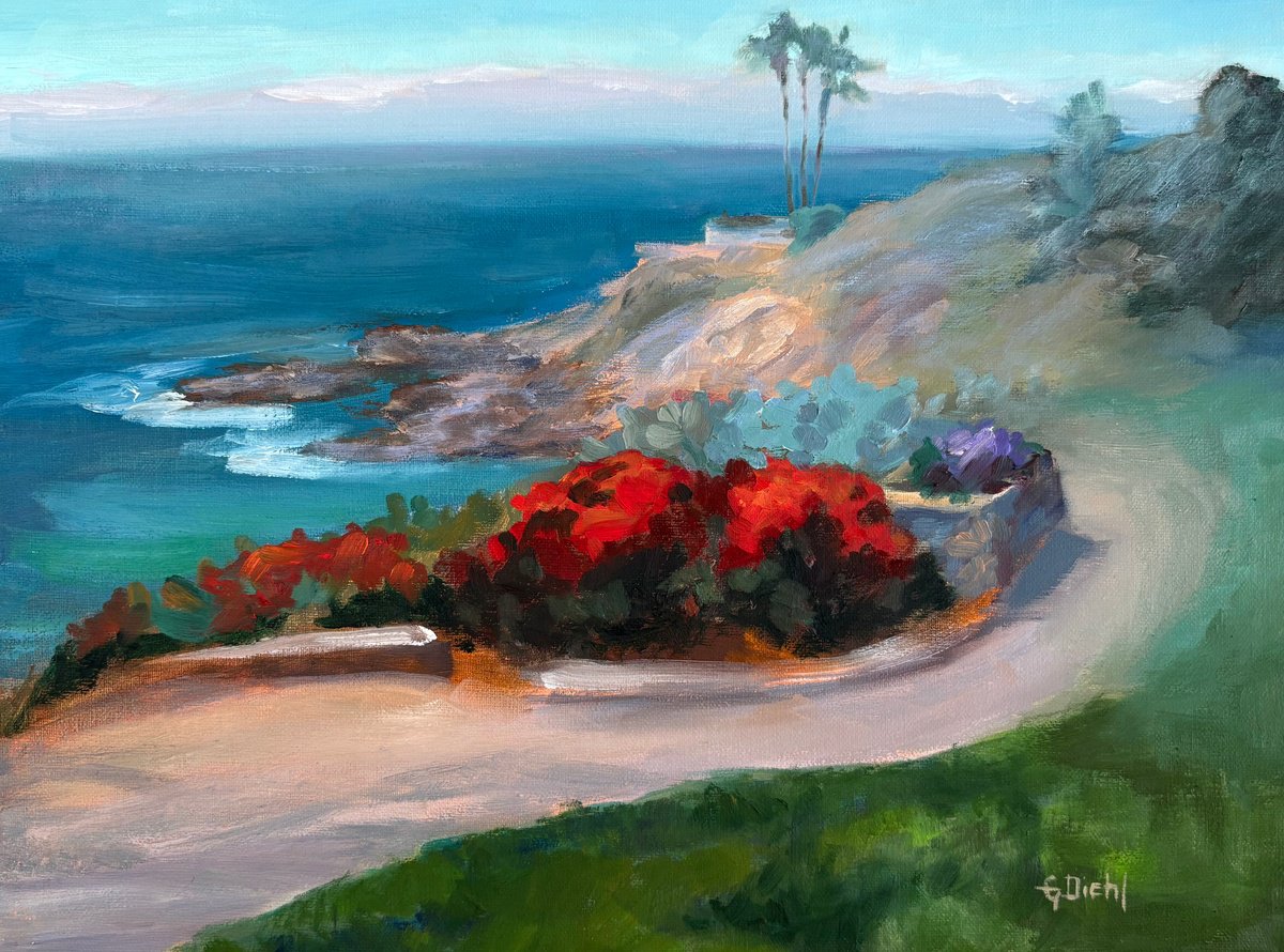 Impressionistic Landscape Oil Painting By Grace Diehl, 12 X 9, Laguna Day, Original Artwork