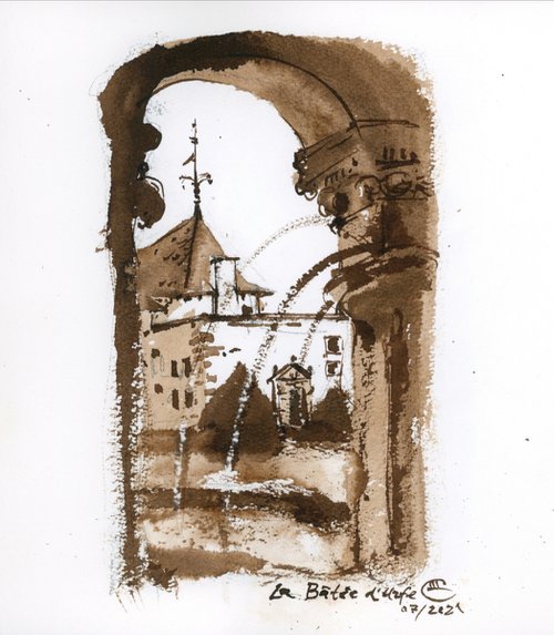 Château la Bàstie d'Urfé. Ink drawing #3. by Tatyana Tokareva