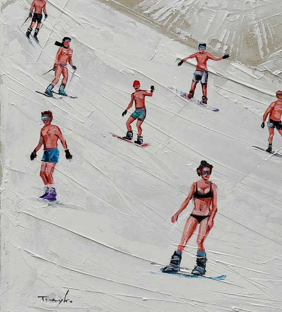 Skiing in bikini | Snowboard | Ski slope