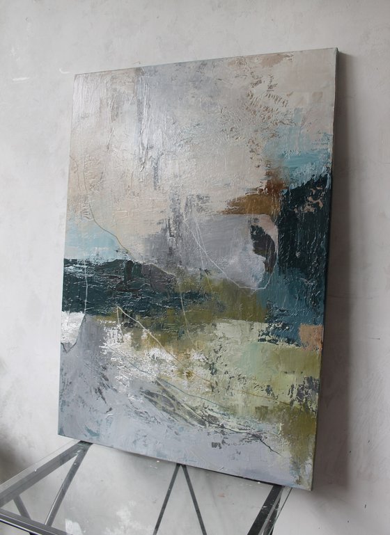"Fall"  Abstract blue gray green art