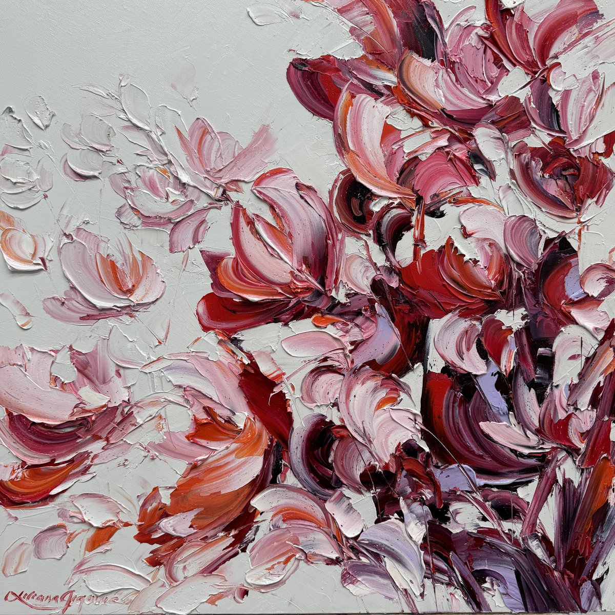 Impressionistic Botanical Oil Painting By Liliana Gigovic, 24 X 24", Magnolia No 23, Original Artwork