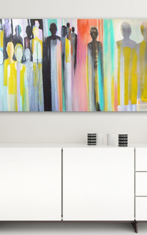 Tous ensemble - All together (contemporary semi abstract painting) by Carolynne Coulson