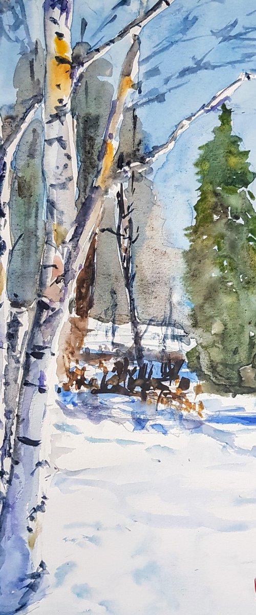 Winter in village by Leonid Kirnus
