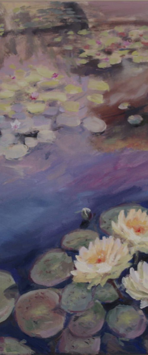 Waterlily. (GIFT IDEA, HOME IMPRESSIONISTIC DECORATION original painting oil on canvas, 50x60cm) ready to hung, gallery wrapped. by Mag Verkhovets