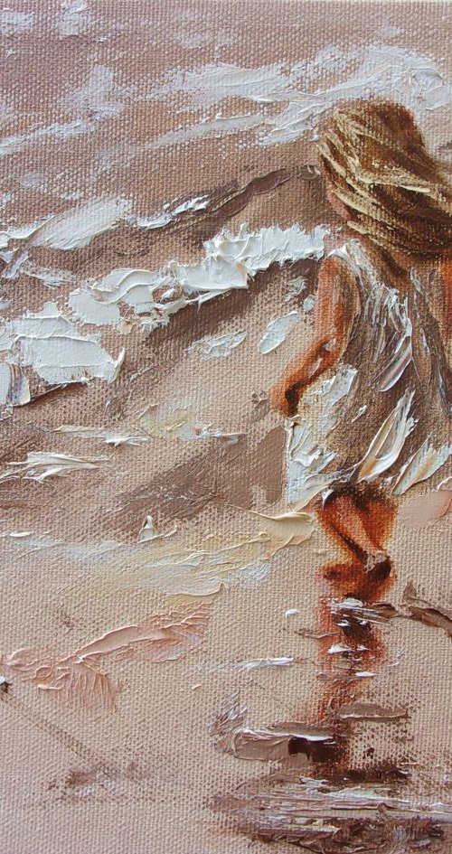 " ONE DAY..." SEA original painting palette knife GIFT ANGEL MODERN URBAN ART OFFICE ART DECOR HOME DECOR GIFT IDEA by Monika Luniak
