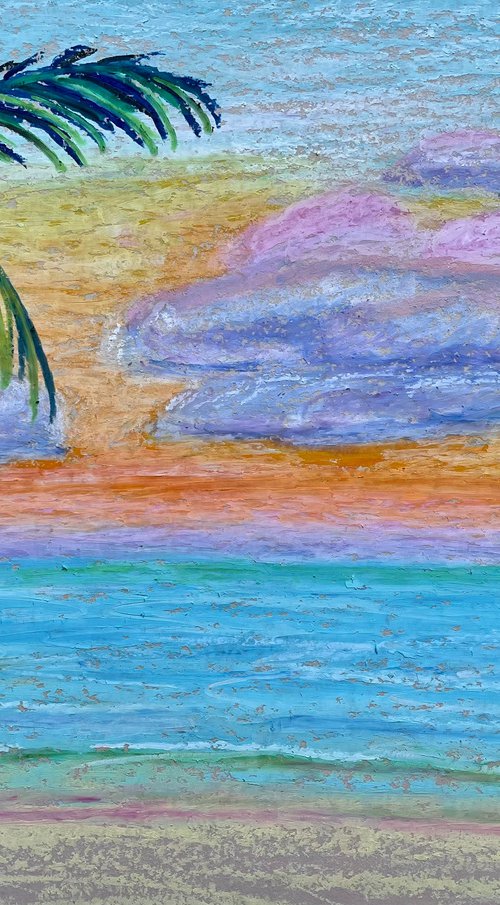 Ocean Original Painting, Sunset Beach Oil Pastel Drawing, Seascape Art, Pastel Home Decor by Kate Grishakova