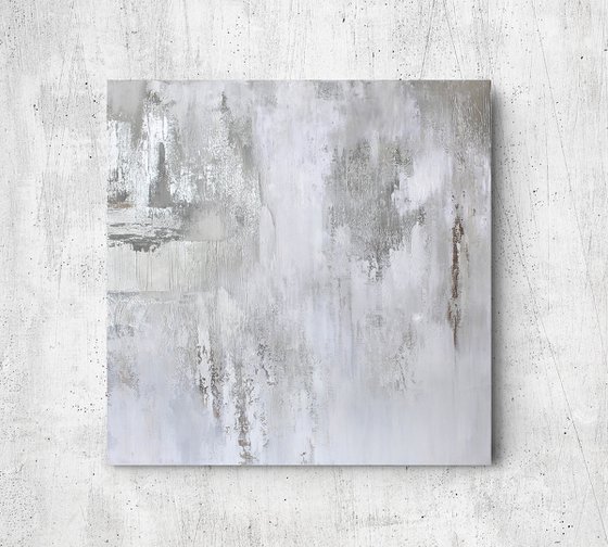 "Silver Cascade 6" Abstract white silver art
