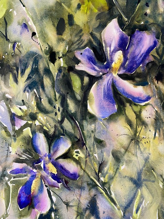 Violet flowers - floral watercolor