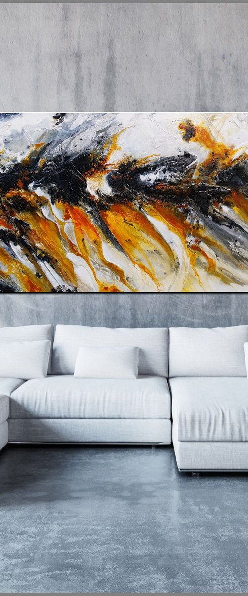 Salted Sienna 240cm x 100cm Sienna Black Textured Abstract Art by Franko