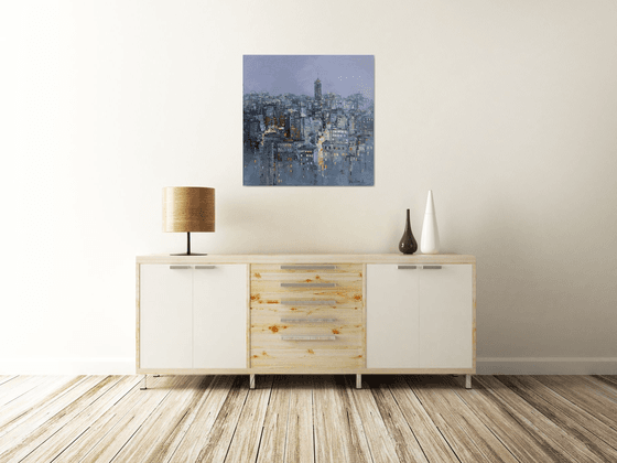 Twilight city - Original Urban landscape painting