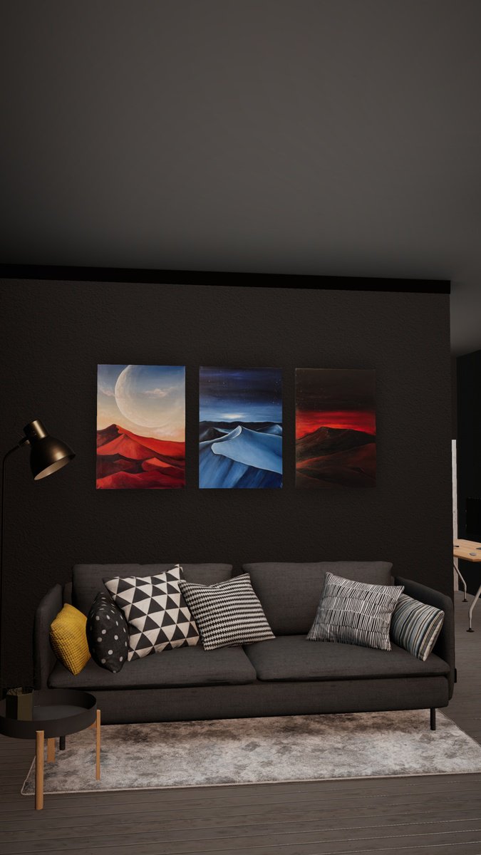 Expressive Landscape Oil Painting By Anastasiia Novitskaya, 59 X 28, Desert States, Original Artwork