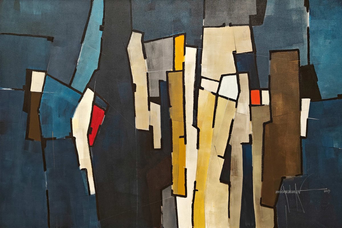 Abstract Painting By Amrish Malvankar, 60 X 40, Syntax 09-Midnight Convergence, Original Artwork