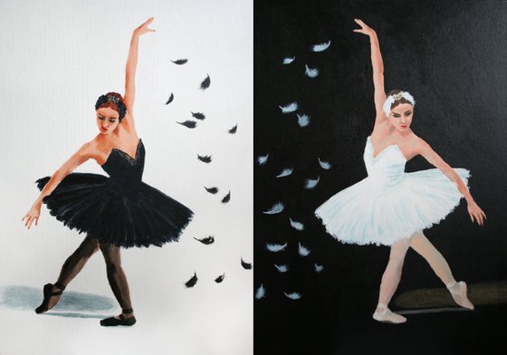 Black and White Swan. Ballet. Diptych /  ORIGINAL PAINTING