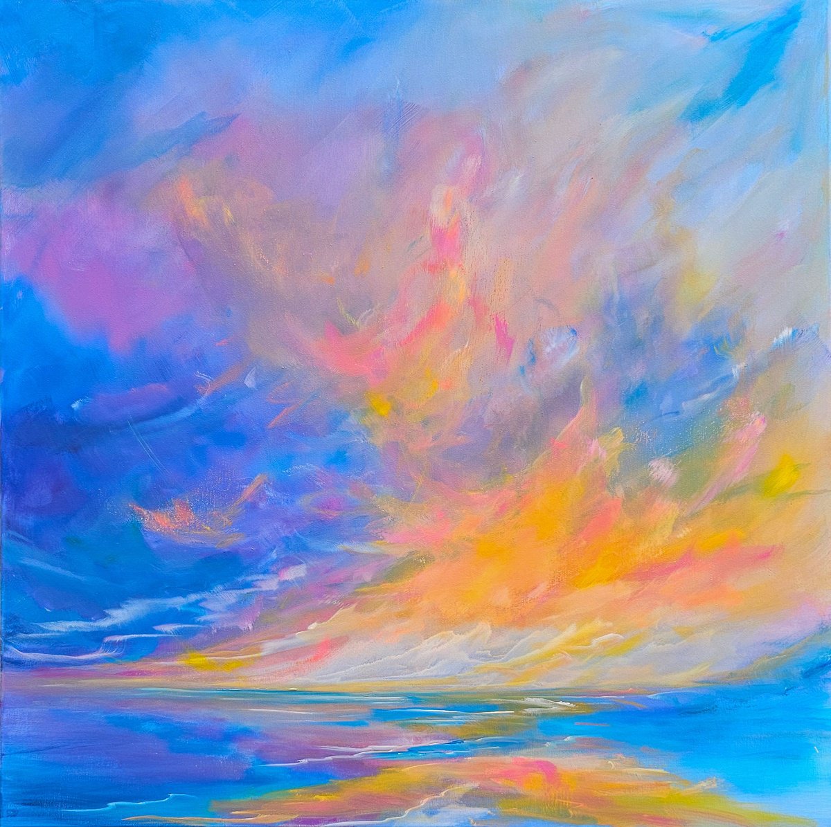 Expressive Landscape Acrylic Painting By Sophia Kuhn, 39 X 39", Sky Dreams, Original Artwork